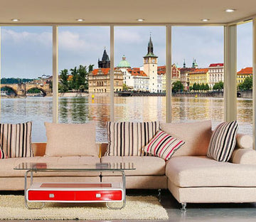 Riverside Colored Buildings Wallpaper AJ Wallpapers 