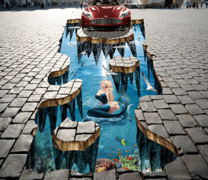 3D Car And Mermaid Floor Mural Wallpaper AJ Wallpaper 2 