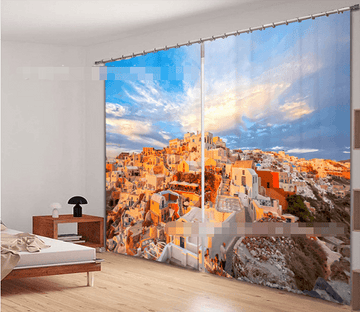 3D Santorini Island Sunset 2207 Curtains Drapes Wallpaper AJ Wallpaper 
