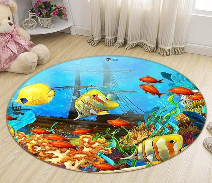 3D Sea Floor Shipwreck 37 Round Non Slip Rug Mat Mat AJ Creativity Home 