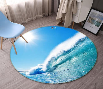 3D Sea High Wave 110 Round Non Slip Rug Mat Mat AJ Creativity Home 
