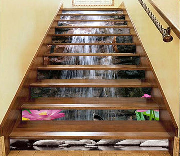 3D Waterfall Lotus Fishes 1367 Stair Risers Wallpaper AJ Wallpaper 