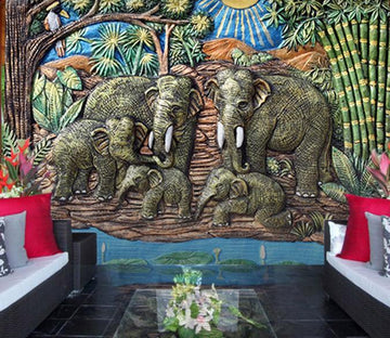 3D Embossed Elephant 021 Wallpaper AJ Wallpaper 