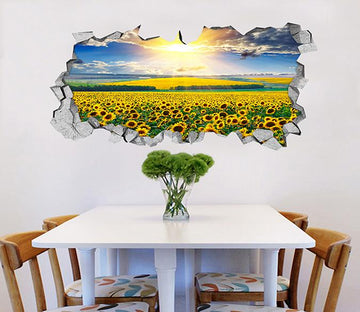 3D Sunflowers Field Sunshine 186 Broken Wall Murals Wallpaper AJ Wallpaper 