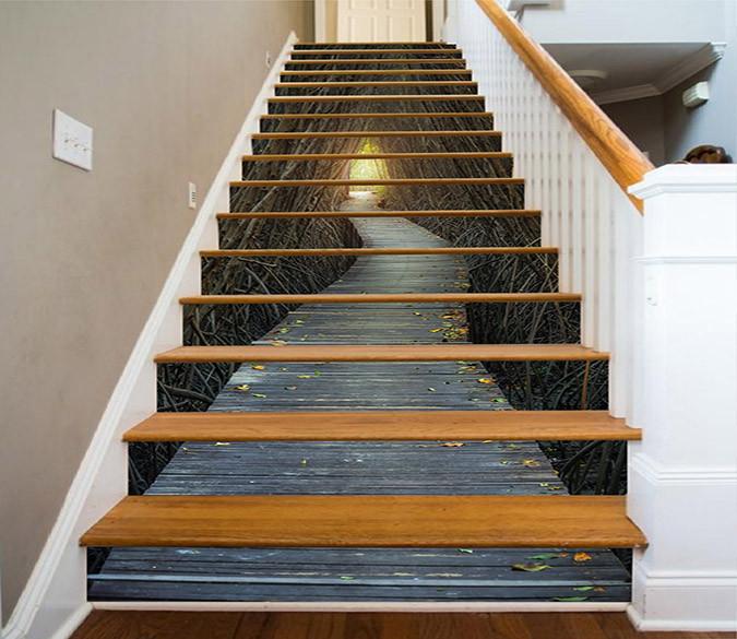 3D Bare Trees Wood Path 1557 Stair Risers Wallpaper AJ Wallpaper 