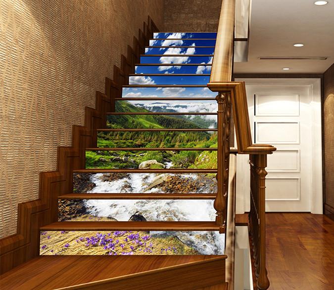 3D Mountain River Scenery 1191 Stair Risers Wallpaper AJ Wallpaper 