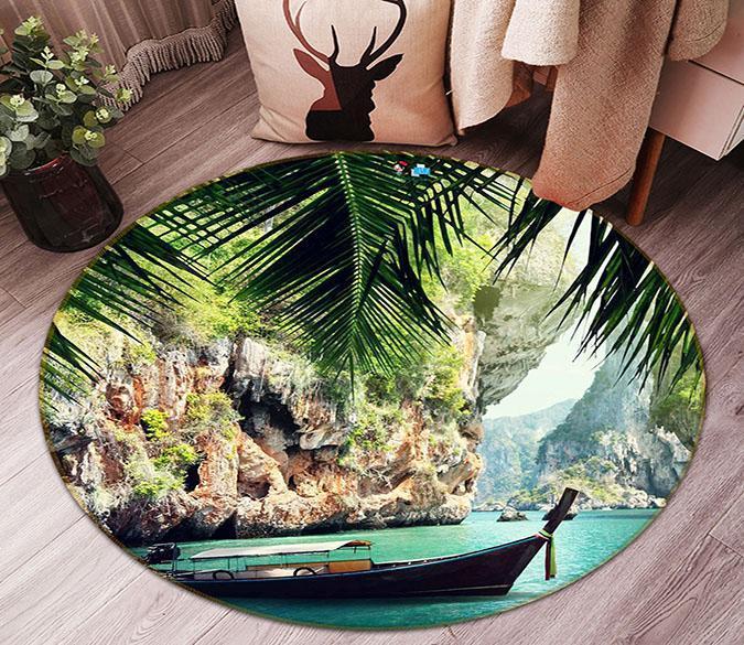 3D Bay Scenery 85 Round Non Slip Rug Mat Mat AJ Creativity Home 