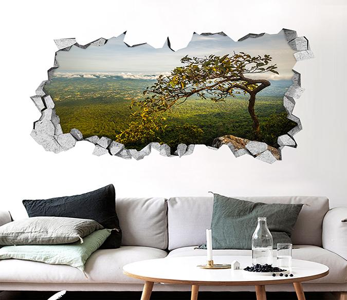 3D Vast Mountains Tree Scenery 012 Broken Wall Murals Wallpaper AJ Wallpaper 