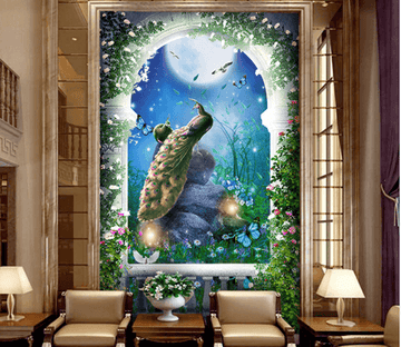 3D Arch Door Peacock Wall Murals Wallpaper AJ Wallpaper 2 