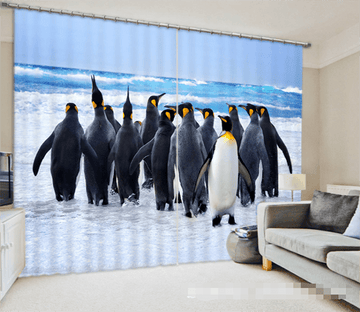 3D Seaside Penguins 1253 Curtains Drapes Wallpaper AJ Wallpaper 