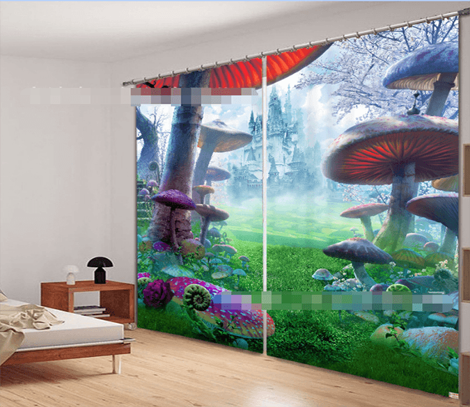 3D Grassland Castle Mushrooms 2162 Curtains Drapes Wallpaper AJ Wallpaper 