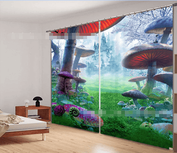 3D Grassland Castle Mushrooms 2162 Curtains Drapes Wallpaper AJ Wallpaper 