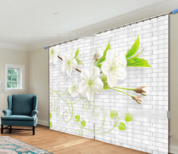 3D Bricks Wall Flowers 2198 Curtains Drapes Wallpaper AJ Wallpaper 