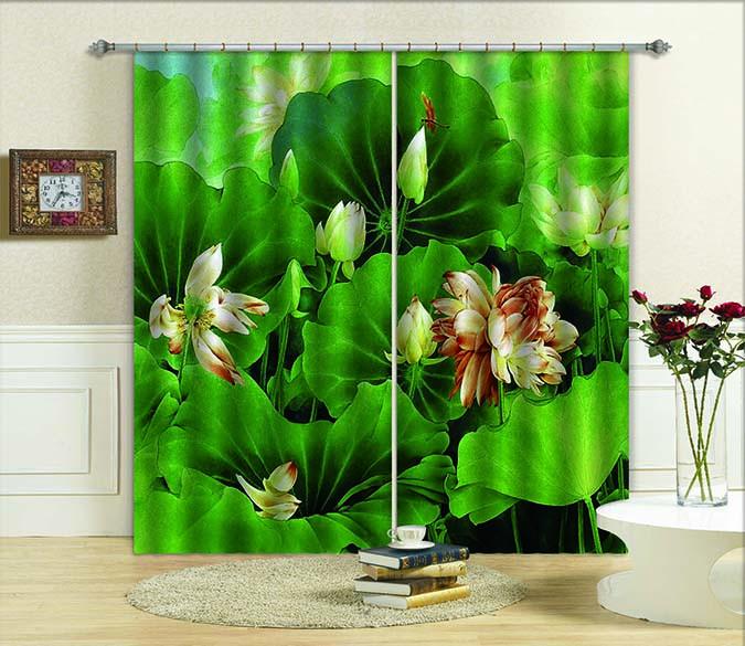 3D Lush Lotus Flowers Leaves 821 Curtains Drapes Wallpaper AJ Wallpaper 