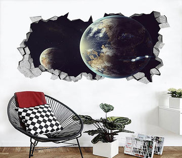 3D Space Earth 009 Broken Wall Murals Wallpaper AJ Wallpaper 
