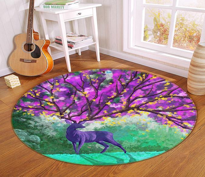 3D Flowering Deer 64 Round Non Slip Rug Mat Mat AJ Creativity Home 