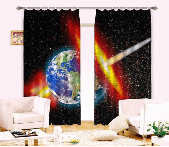 3D Earth Falling Meteorite 1013 Curtains Drapes Wallpaper AJ Wallpaper 