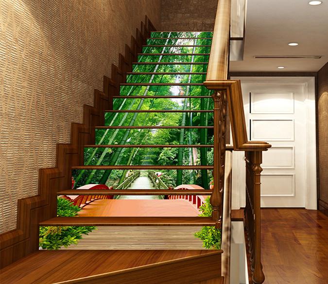 3D Bamboos Wood Bridge 944 Stair Risers Wallpaper AJ Wallpaper 