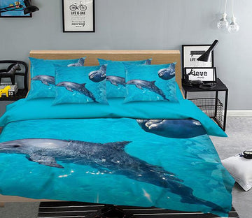 3D Blue Sea Dolphins 159 Bed Pillowcases Quilt Wallpaper AJ Wallpaper 