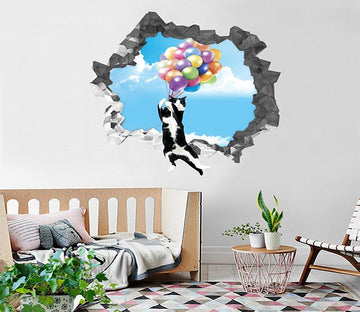 3D Black Cat Balloons 219 Broken Wall Murals Wallpaper AJ Wallpaper 