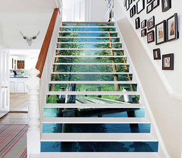 3D Forest Lake Wood Bridge 1543 Stair Risers Wallpaper AJ Wallpaper 