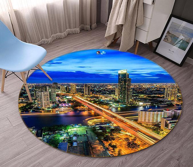 3D City Night Scene 128 Round Non Slip Rug Mat Mat AJ Creativity Home 