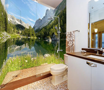 3D Mountain Lake 16 Bathroom Wallpaper Wallpaper AJ Wallpaper 