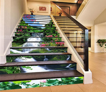 3D River Waterfalls Flowers 994 Stair Risers Wallpaper AJ Wallpaper 