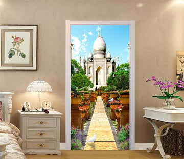 3D Taj Mahal Garden 72 Door Mural Wallpaper AJ Wallpaper 