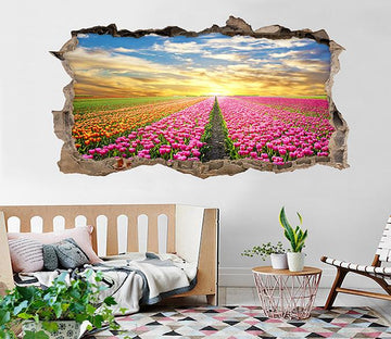 3D Beautiful Flowers Field 066 Broken Wall Murals Wallpaper AJ Wallpaper 