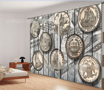 3D Wood Boards Ancient Coins 2172 Curtains Drapes Wallpaper AJ Wallpaper 