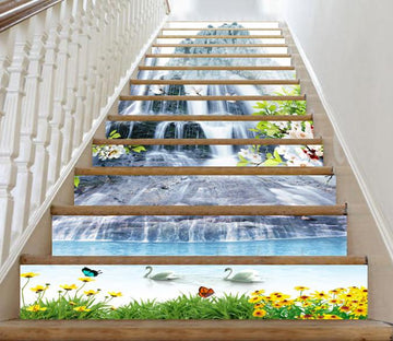 3D Waterfall And Flowers 414 Stair Risers Wallpaper AJ Wallpaper 