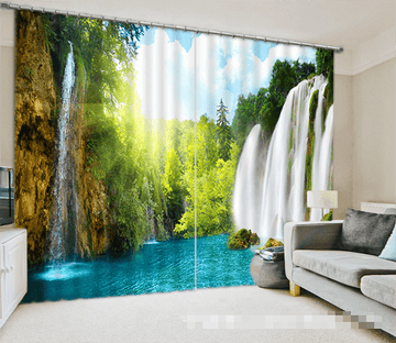3D Blue Lake Waterfalls 1031 Curtains Drapes Wallpaper AJ Wallpaper 