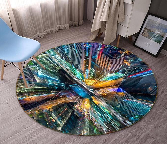 3D City Tall Buildings 94 Round Non Slip Rug Mat Mat AJ Creativity Home 