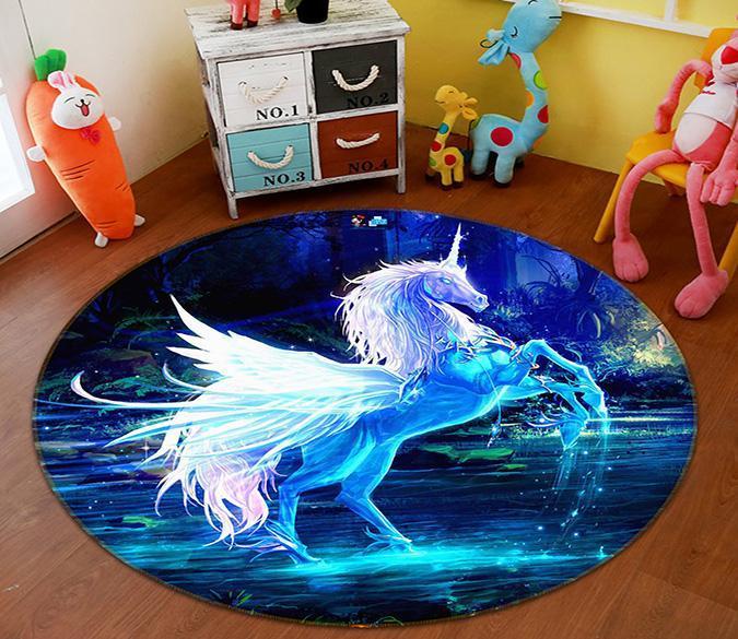 3D Fantastic Unicorn 32 Round Non Slip Rug Mat Mat AJ Creativity Home 