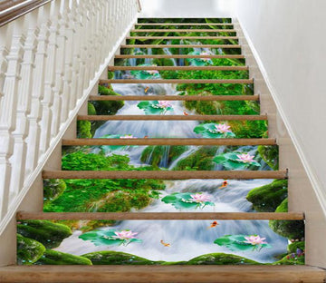 3D Stream Lotus Flowers 574 Stair Risers Wallpaper AJ Wallpaper 