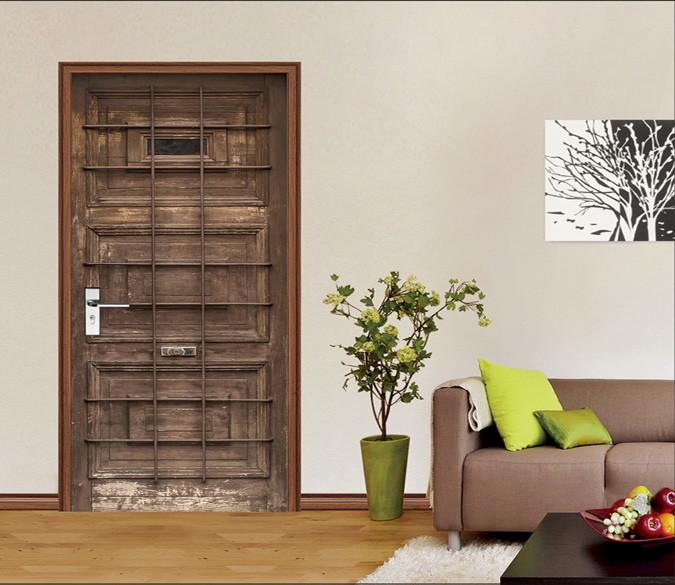 3D Wood Gate Metal Bars 19 Door Mural Wallpaper AJ Wallpaper 