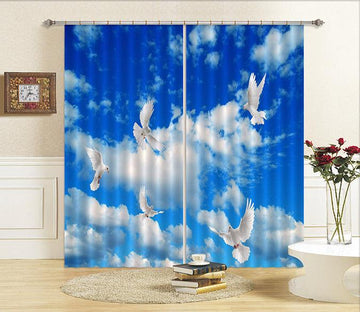 3D Blue Sky Clouds Birds 2233 Curtains Drapes Wallpaper AJ Wallpaper 