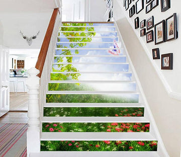 3D Flowers Butterfly 1270 Stair Risers Wallpaper AJ Wallpaper 