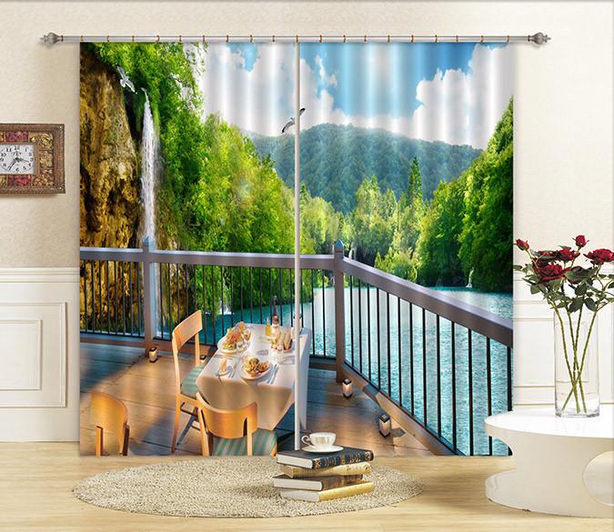 3D Balcony Lake Scenery Curtains Drapes Wallpaper AJ Wallpaper 