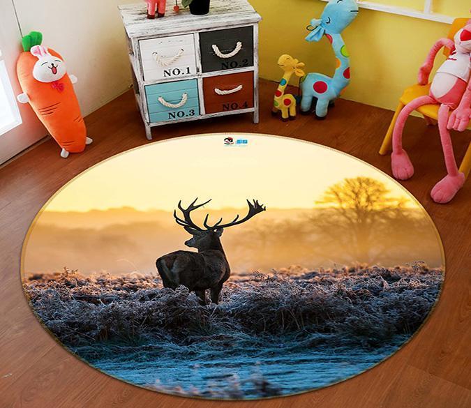 3D Sunset Elk 29 Round Non Slip Rug Mat Mat AJ Creativity Home 