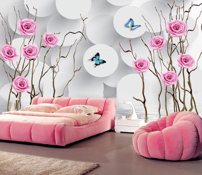 3D Simple Circle Rose Butterfly Wallpaper AJ Wallpaper 1 
