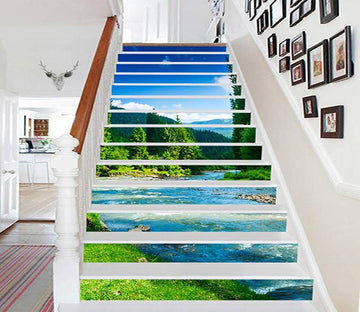 3D Green Mountain River 1029 Stair Risers Wallpaper AJ Wallpaper 
