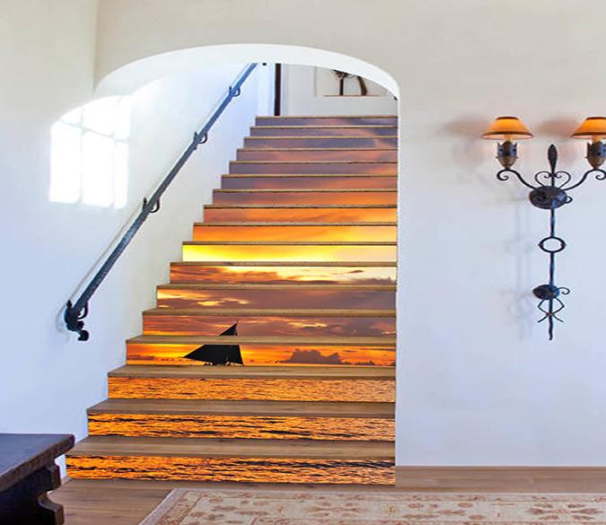 3D Sea Sunset Sailing Boat 897 Stair Risers Wallpaper AJ Wallpaper 