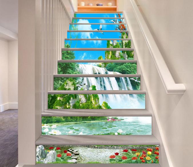 3D Beautiful Waterfall 416 Stair Risers Wallpaper AJ Wallpaper 