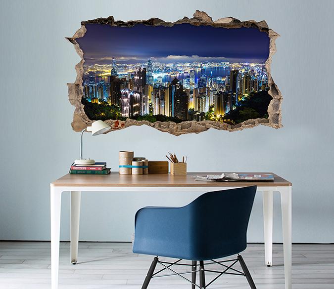3D Shining City Night 117 Broken Wall Murals Wallpaper AJ Wallpaper 