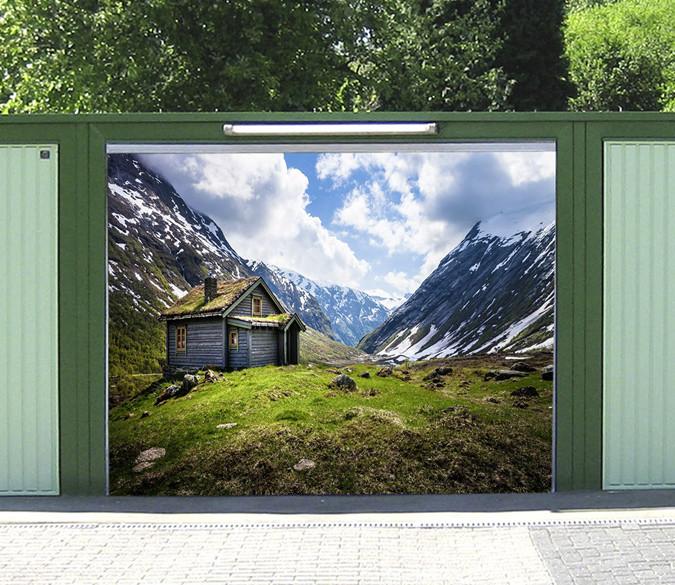 3D Snow Mountain Wood Cottage 209 Garage Door Mural Wallpaper AJ Wallpaper 