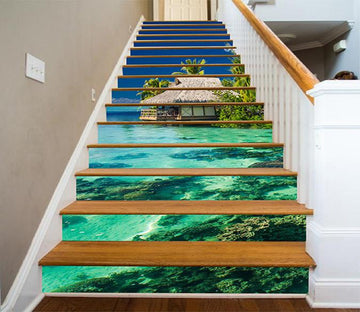 3D Seaside Hut 797 Stair Risers Wallpaper AJ Wallpaper 