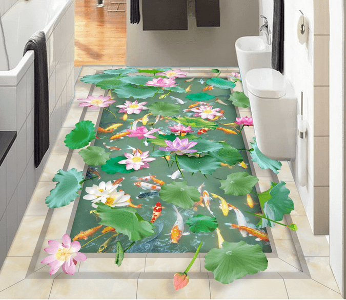 3D Charming Lotus Pond Floor Mural Wallpaper AJ Wallpaper 2 