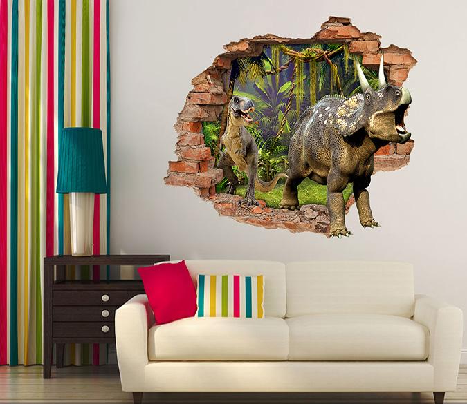 3D Forest Dinosaurs 90 Broken Wall Murals Wallpaper AJ Wallpaper 